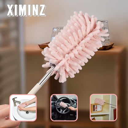 Pink Retractable Microfiber Duster for Cleaning Extendable Washable Hand Duster Feather Duster Cleaning Tool for Cleaning Office, Car, Window, Computer, Air Condition - color: Pink