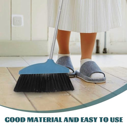SEWACC Soft Bristle Broom with Long Handle Indoor Outdoor Floor Sweeping Broom for Home Kitchen for Dust and Hair Removal Blue