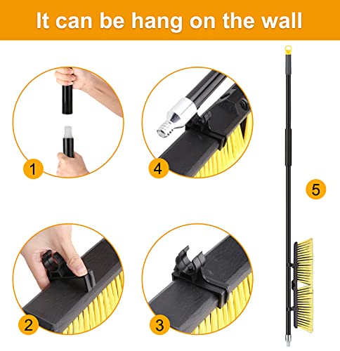 KeFanta 18 Inches Push Broom Outdoor- Heavy Duty Broom with 63" Long Handle for Deck Driveway Garage Yard Patio Warehouse Concrete Floor Cleaning - color: Yellow 18 Inches Heavy Duty