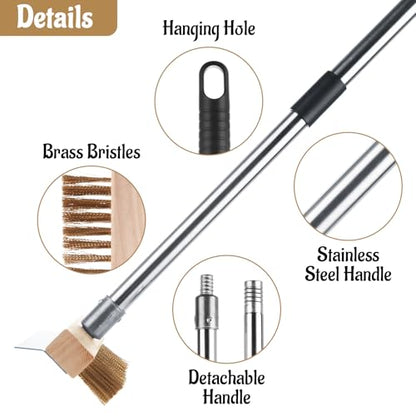 1 Pcs Adjustable Pizza Oven Brush with Scraper, Brass Bristles Pizza Stone Brush with Detachable Handle, Pizza Oven Accessories for Cleaning Pizza Oven