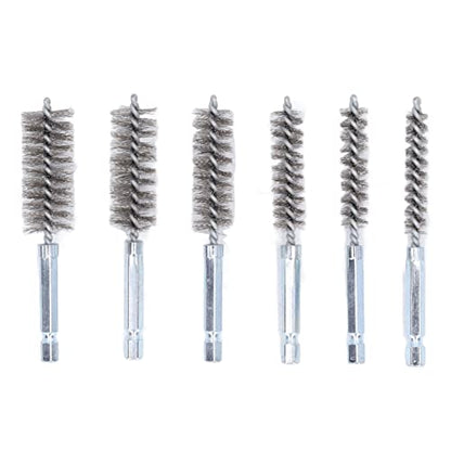 6 Piece Bore Cleaning Brush Set 1/4 Inch Hex Shank for Drill Impact Driver and 8-19mm Diameter Applications - size: Steel Wire (Silver)
