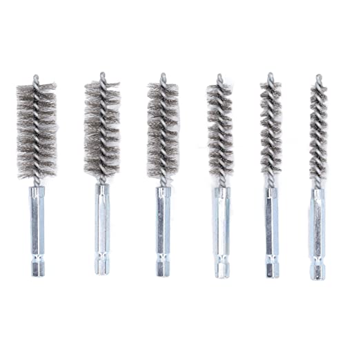 6 Piece Bore Cleaning Brush Set 1/4 Inch Hex Shank for Drill Impact Driver and 8-19mm Diameter Applications - size: Steel Wire (Silver)