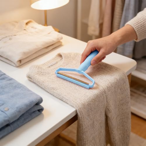 Manual Lint Remover 1 Pack Portable Fabric - Pet Hair Remover for Clothes Furniture Carpet, Fluff Removal Tool - color: Blue