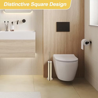 BGL Toilet Brush and Holder Set, Heavy Duty 304 Stainless Steel, Round Base and Long Handle for Bathroom Deep Cleaning, Drip-Proof, Space Saving for Storag, Polished Gold - color: Gold