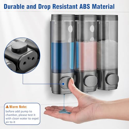 Shampoo and Conditioner Dispenser 3 Chamber No Drill,Shower Soap Pump Dispenser Wall Mounted,Body Wash Dispenser,Shower Gel Shampoo Holder for Bathroom Accessories, (Gun 3) - color: Gun 3