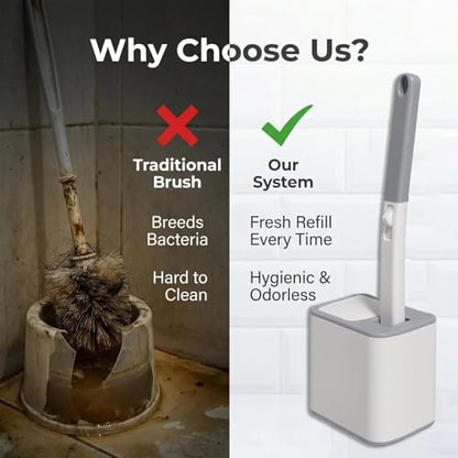 Disposable Toilet Brush and Holder Set with 30 Refills – Wall Mounted Toilet Bowl Cleaner Brush Kit, Deep Hygienic Cleaning with Toilet Wand Refills
