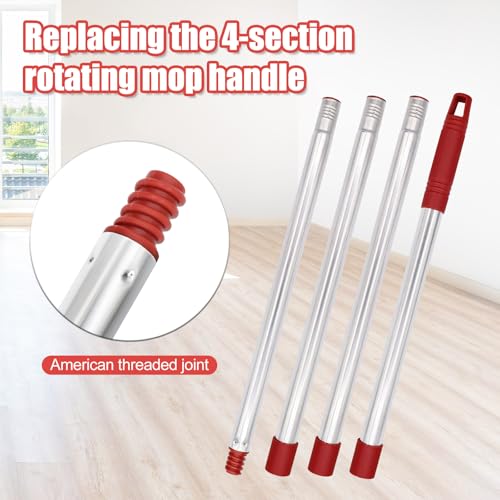 4-Section Spin Mop Handle Replacement, 30 to 58 inch Stainless Steel Handle Easy Install, Resistant to Deformation, American Threaded Joint, Compatible with O-Ceda Spin Mop Easy Wring Spin Mop Head
