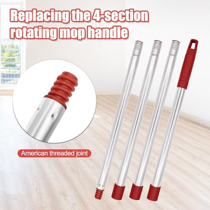 4-Section Spin Mop Handle Replacement, 30 to 58 inch Stainless Steel Handle Easy Install, Resistant to Deformation, American Threaded Joint, Compatible with O-Ceda Spin Mop Easy Wring Spin Mop Head