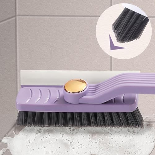 Cleaning Brush 3 in 1 360-degree Rotating Quick Drying Floor Scrubber with Hard Bristle Crevice Cleaning Brush for Kitchen, Bathroom, Pool (Purple)