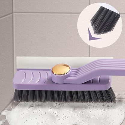 Cleaning Brush 3 in 1 360-degree Rotating Quick Drying Floor Scrubber with Hard Bristle Crevice Cleaning Brush for Kitchen, Bathroom, Pool (Purple)