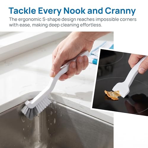 5 Pack Gap Cleaning Brush with Long Handle - Multi-Purpose Corner Scrubber for Bathroom Tile Grout, Kitchen Sink & Window Track, Non-Slip Grout Brush -Grey & White - size: 5Pack