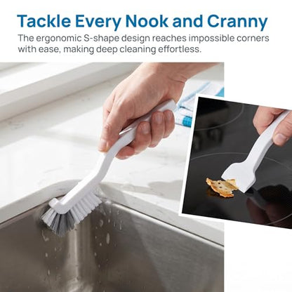 5 Pack Gap Cleaning Brush with Long Handle - Multi-Purpose Corner Scrubber for Bathroom Tile Grout, Kitchen Sink & Window Track, Non-Slip Grout Brush -Grey & White - size: 5Pack