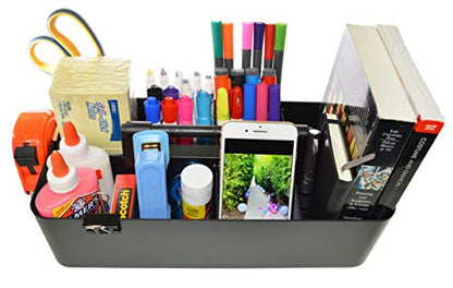 2 PACK - Portable DIY 8 Dividers Durable Plastic Tote Tool & Supply Cleaning Caddy with Handle Made In USA (Black) - color: Black