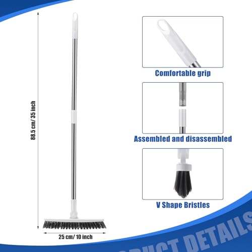 Maxdot 3 Pack 2 in 1 Floor Brush Scrubber with Long Handle Grout Brush 35'' Stiff Bristle Cleaning Scrub Brush with Squeegee, 120° Rotating Tile Brush for Cleaning Bathroom