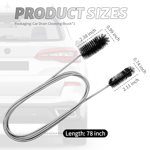 78" Long Flexible Car Drain Cleaning Brush,Stainless Steel/Nylon Pipe Cleaner Brush with Double Head,Slim Car Drain Brushes Pipe Cleaning Tool as Auto Sunroof Drains Cleaner