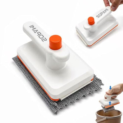 Sopami Handheld Snap Grip Mini Mop Use Any Cloth - Convenient Cloth Changing Mini Mop for Home Use with Easy Tap Handle（Includes 10 Washable Pads