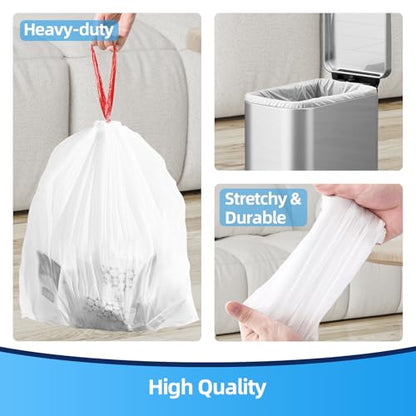 KUK 1.6 Gallon Drawstring Trash Bags - 60 Count White Small Garbage Bags, Unscented Strong Plastic Waste Basket Liners for Home/Office/Car, Fits 4.5-8 Liter Bins, 6 Rolls with Tear-Free Design - size: 1 Count (Pack of 60)