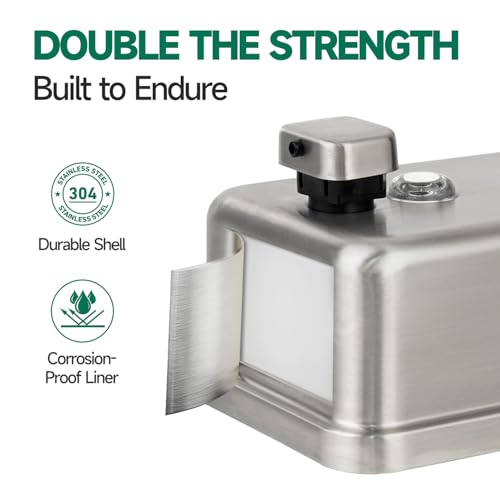 anydry Commercial Wall Mounted Soap Dispenser 37oz 1100ml Large Capacity Brushed Stainless Steel Manual Dispenser for High Traffic Restrooms - color: Brushed