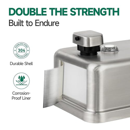anydry Commercial Wall Mounted Soap Dispenser 37oz 1100ml Large Capacity Brushed Stainless Steel Manual Dispenser for High Traffic Restrooms - color: Brushed