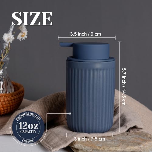 INGOFIN Ceramic Lotion Dispenser - 12oz Liquid Hand Soap Dispenser Bathroom, Modern Refillable Dish Soap Dispenser with Pump for Kitchen, Stripe Blue - color: Liquid-blue