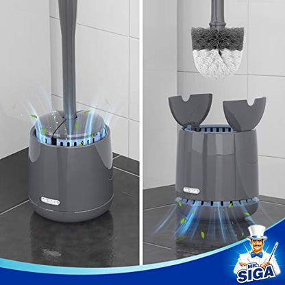 MR.SIGA Toilet Bowl Brush and Holder, Premium Quality, with Solid Handle and Durable Bristles for Bathroom Cleaning, Gray, 1 Pack - color: Gray, size: One Size