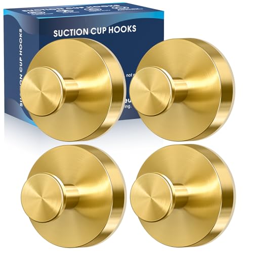 MOTAIPEAK Suction Cup Hooks for Shower,Removable Shower Towel Suction Hooks for Bathroom Wall,Kitchen,Glass,Mirror,Tile to Hang Robes,Loofah-Gold(4-Pack) - color: Gold, size: 4 Pack