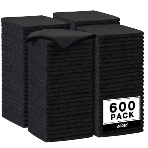 AIDEA Microfiber Cleaning Cloth Black, 600PK, Microfiber Towels for Cars, Shop Towels Cleaning Rags, Premium Wash Cloths, Absorbent Towel for SUVs, House, Kitchen, Commercial, Cleaning Supplies 12×12" - color: Black, size: 600PK