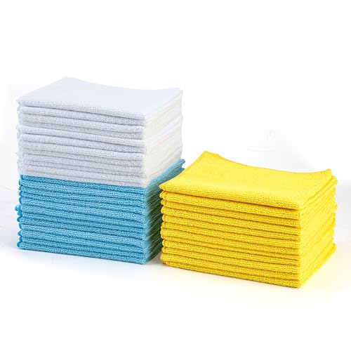 Amazon Basics Microfiber Cleaning Cloths, Ultra Absorbent, Scratch-Free, Highly Absorbent, Non-Abrasive, Reusable and Washable, 16" x 12", Blue/White/Yellow, 36-Pack - color: Blue/White/Yellow, size: 36-Pack