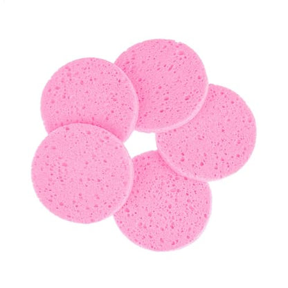 AKOAK 5 Pcs Round Makeup Sponge Wood Pulp Sponge Makeup Remover Facial Cleansing Sponge Skin Care Tool (Pink) - color: Pink