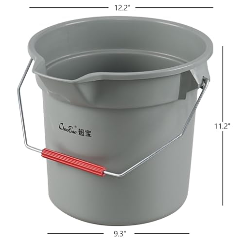 14 Quart Commercial Cleaning Pail with Handle, 4-Pack Plastic Bucket with Pour Spout, Grey