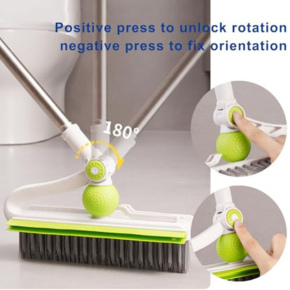 43-Inch Long Handle Floor Scrub Brush with Extendable Pole - 2-in-1 Stiff Bristle and Scraper for Tile, Shower, Bathroom, and Garage Cleaning