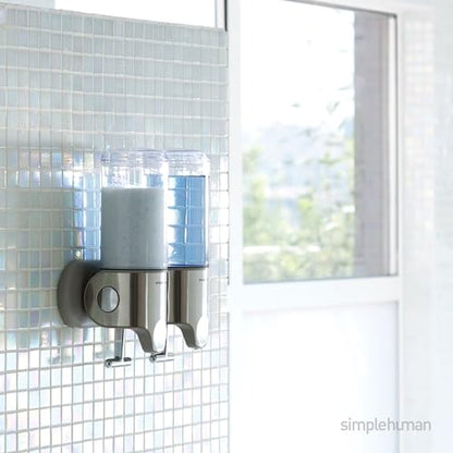 simplehuman Double Wall Mount Shower Pump, 2 x 15 fl. oz. Shampoo and Soap Dispensers, Stainless Steel (Pack of 6) - size: Double (Pack of 6)