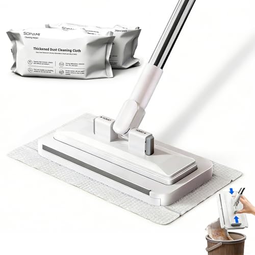 SOPAMI Snap Grip Mini Mop & Sweep Wall Cleaner for Tight Corners,Wall, Hardwood, Marble Floors,Pet Hair Removal for Home, 55" Extendable Lazy Mop-2 Reusable Cleaning Pads&1pcs Disposable