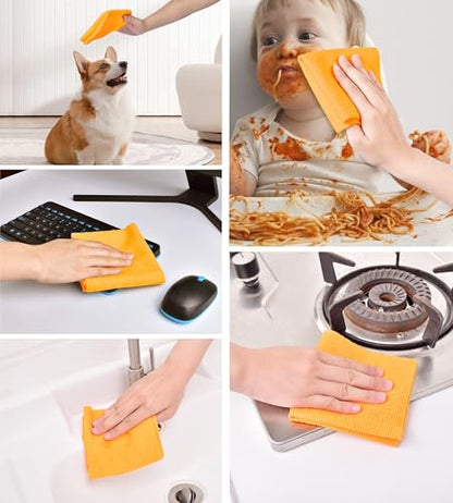 Microfiber Cleaning Cloth Roll–100 Pack, Tear Away Microfiber Towels, Reusable, Washable, Scratch-Free, Kitchen Towels for Car, Home, Kitchen, Glass, Dishes(Tangerine Yellow) - color: Tangerine Yellow
