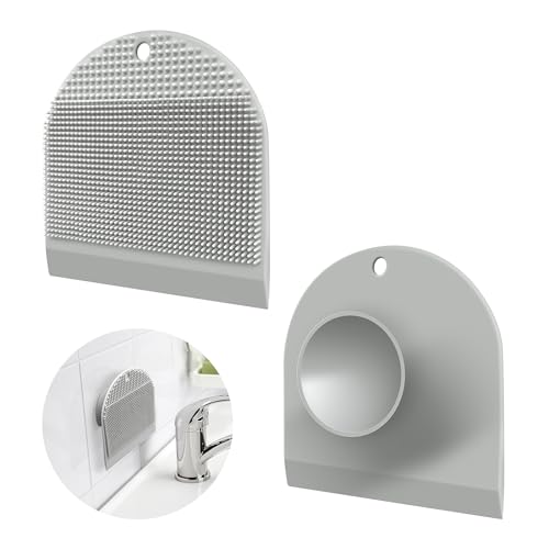 2 Pack Silicone Sink Cleaning Brush with Squeegee, Flexible Non-Scratch Dish Scrubber for Kitchen and Bathroom Sink, Countertop & Dishwashing, Suction Cup Hanging Design (Gray) - color: Gray