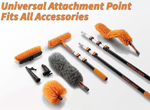 20 Foot High Reach Duster Kit with 4-12 ft Extension Pole // High Ceiling Dusting and Window Cleaning Kit with Telescopic Pole // Baseboard and Wall Washer Mop, Squeegee, Fan Blade & Cobweb Dusters - size: 12 feet