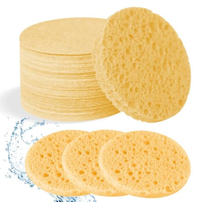 50-Count Facial Sponges Compressed Natural Cellulose Sponge Round Shape Face Sponge for Face Cleansing Exfoliating and Makeup Removal, Yellow - color: 50- Pack Yellow