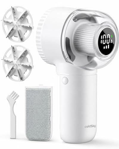 Fabric Shaver, 𝟮 𝗶𝗻 𝟭 Rechargeable Lint Remover with Brush, Large Sweater Shaver with Digital Display, 3 Speeds Lint Shaver, 6-Leaf Blades Lint Remover for Clothes, Sofa, Bedding, White - color: White