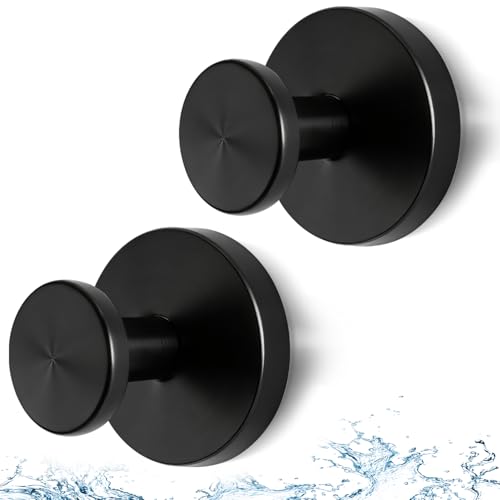 Black Suction Cup Hooks for Shower, Heavy Duty Vacuum Lock No Drill Hooks, Modern Matte Bathroom Hooks for Glass Door Tile & Windows, 2 Pack - color: Black, size: 2 Pack