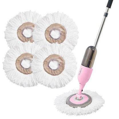 True & Tidy 4pc Round Microfiber Mop Pad Replacement Set for SPRAY-360 Clean Everywhere Spray Mop Kit, Machine Washable up to 100x, Thick Floor Cleaning for Hardwood, Tile, Laminate & Vinyl Floors