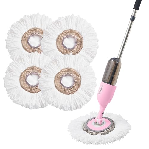 True & Tidy 4pc Round Microfiber Mop Pad Replacement Set for SPRAY-360 Clean Everywhere Spray Mop Kit, Machine Washable up to 100x, Thick Floor Cleaning for Hardwood, Tile, Laminate & Vinyl Floors