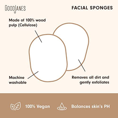 GoodJanes Facial Sponges for Sensitive Skin – Hypoallergenic Reusable Face Sponges for Gentle Cleansing & Light Exfoliation – Latex-Free, Non-Irritating Skincare Tools, 2-Pack