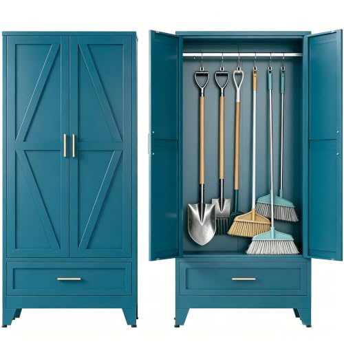 71" H Blue Storage Cabinets,Metal Storage Cabinets,Garage Cabinet,Broom Closet Storage Cabinet,Utility Cabinet - color: Blue, size: 71"H-1 Drawers