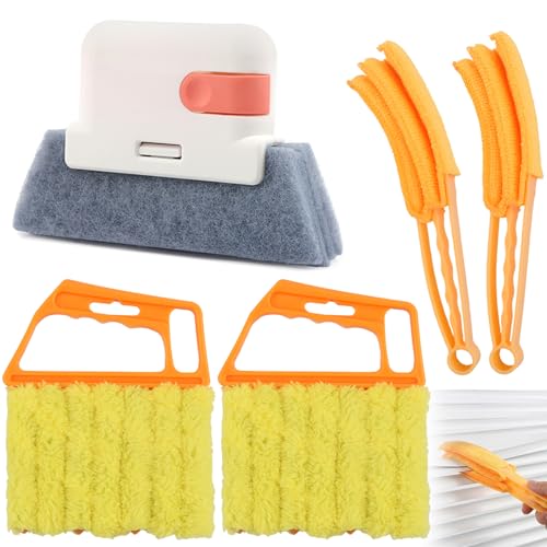 5Pcs Window Blind Cleaning Set, Washable 7 Fingers Duster Brush Dusting Cleaner Tool, Blinds Air Conditioner Keyboard Fan Duster Dirt Housekeeping Tool(Yellow,Size:6.3inch)