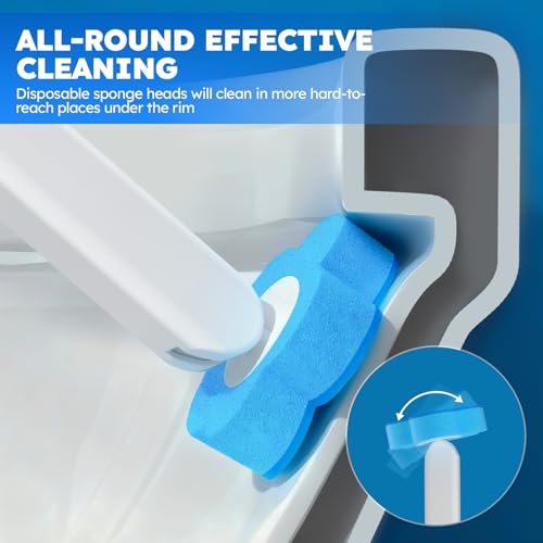 Disposable Toilet Brush 2 Pack - Toilet Bowl Cleaner, Toilet Bowl Brush, Each Toilet Wand with 10 PCS Brush Refills for Deep Bathroom Cleaning (2 Pack, White)