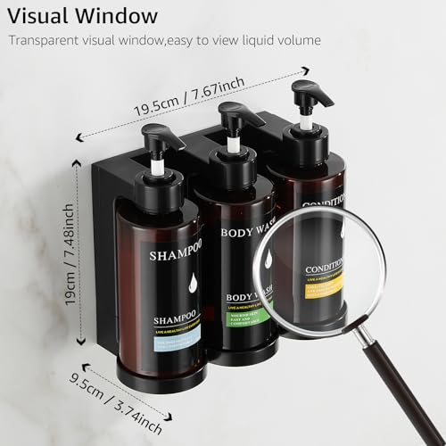 Pollock Shampoo and Conditioner Dispenser Wall Mounted, Shower Soap Dispenser 2 Chamber No Drill, Shampoo Dispenser for Shower, Body Wash Dispenser for Bathroom, Large Capacity, (Brown 3 Chamber) - color: Brown 3 Chamber