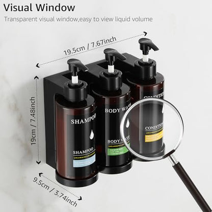 Pollock Shampoo and Conditioner Dispenser Wall Mounted, Shower Soap Dispenser 2 Chamber No Drill, Shampoo Dispenser for Shower, Body Wash Dispenser for Bathroom, Large Capacity, (Brown 3 Chamber) - color: Brown 3 Chamber