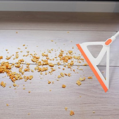 Rubber Edge Floor Squeegee Broom with Silicone Scraper for Tile Floor Cleaning Multifunctional Water Remover for Indoor Use White and Orange