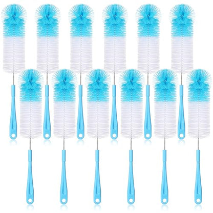 Reallnaive 12 Pcs Long Bottle Cleaning Brush Stainless Steel Handle Water Scrubbing 15.2 Inch Cleaning Brush Set for Washing Narrow Neck Bottles, Wine Decanter, Flask, Beer Brewing Supplies