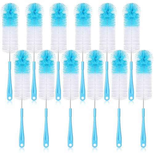 Reallnaive 12 Pcs Long Bottle Cleaning Brush Stainless Steel Handle Water Scrubbing 15.2 Inch Cleaning Brush Set for Washing Narrow Neck Bottles, Wine Decanter, Flask, Beer Brewing Supplies